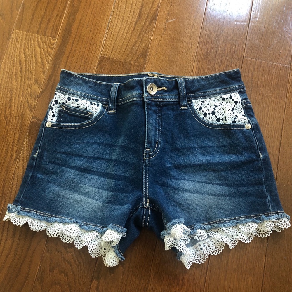 girls jean shirts with lace on the bottom